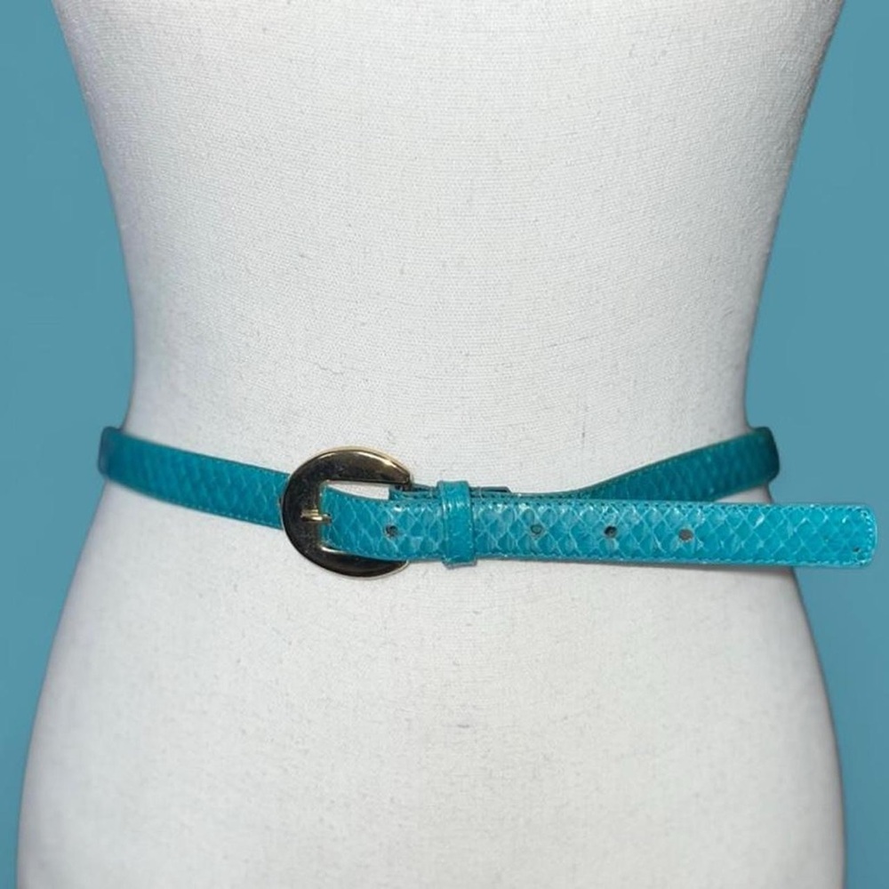 Teal Textured Slim Women's Belt with Gold Buckle